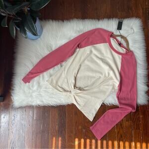 Monrow Cream & Pink Front Twist Top NWT